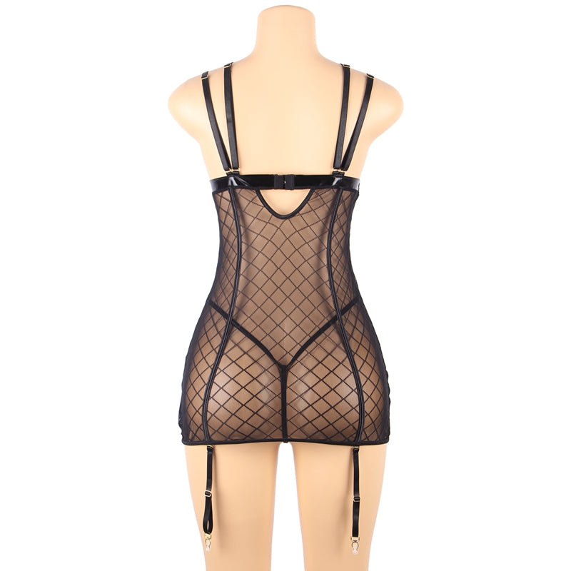 Comeondear Lace Gartered Mesh Lingerie Set M-5XL – Sexy Sheer Body Stocking Style Lingerie for Women