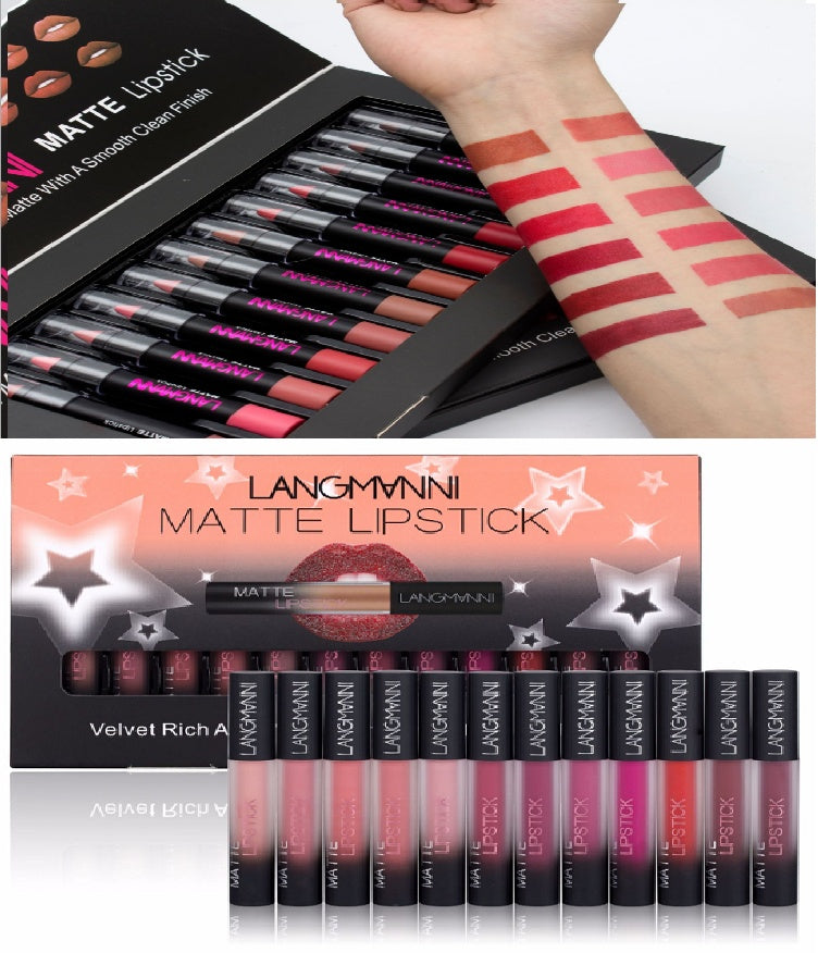 Matte Lipstick Waterproof Long-lasting Velvet Lipstick Set - 12 Pcs set