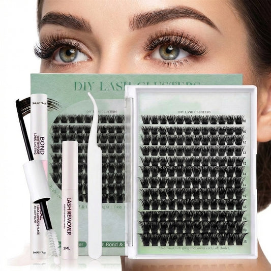 DIY Lash Clusters Kit – Natural to Volume Lash Extensions | Bond, Seal & Tweezers Included for At-Home Lash Sets