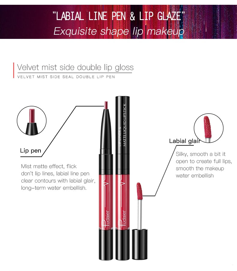 Matte Lip Gloss Lip Liner 2 in1