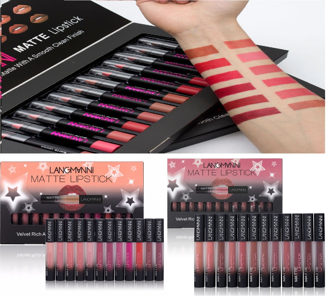 Matte Lipstick Waterproof Long-lasting Velvet Lipstick Set - 12 Pcs set