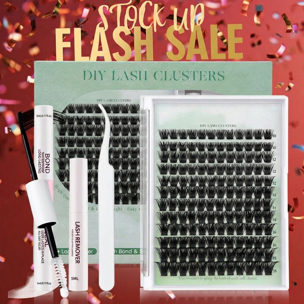 DIY Lash Clusters Kit – Natural to Volume Lash Extensions | Bond, Seal & Tweezers Included for At-Home Lash Sets